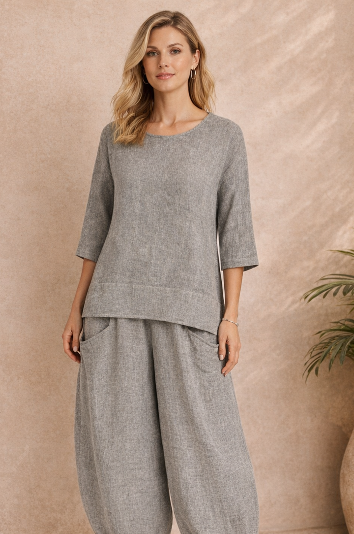 Luisa Linen Oversized Top Khaki