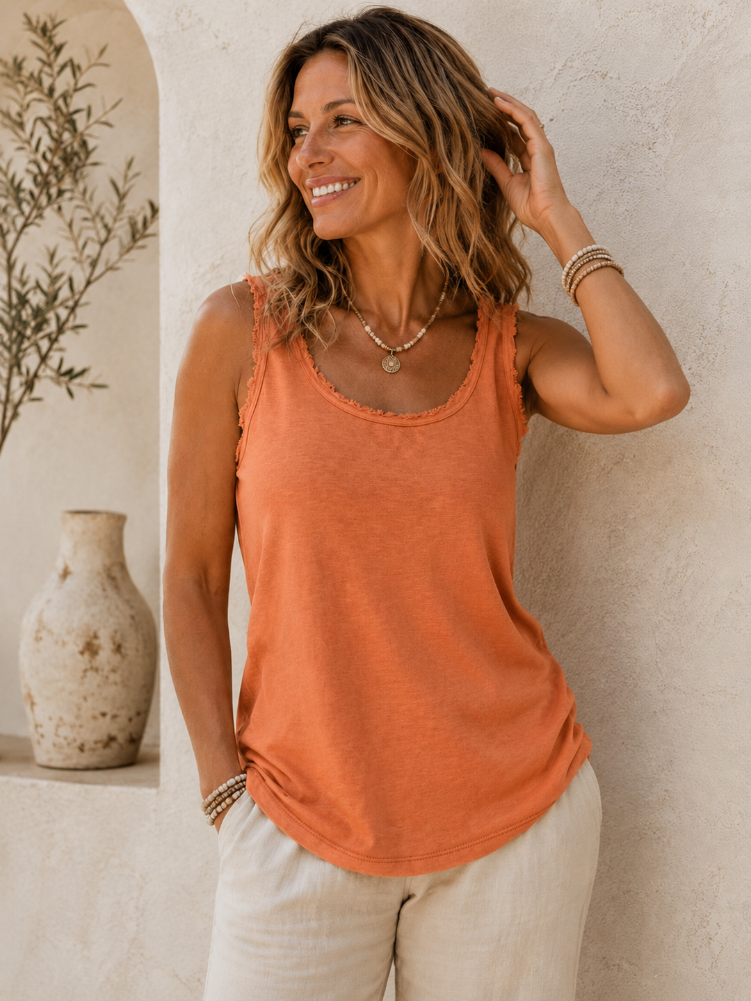 Eden Frayed Edge Vest Apricot