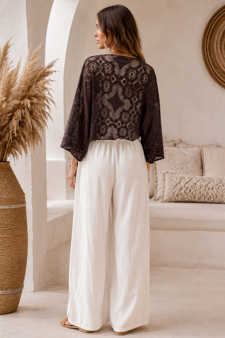 Lace Tie Front Shrug Chocolate