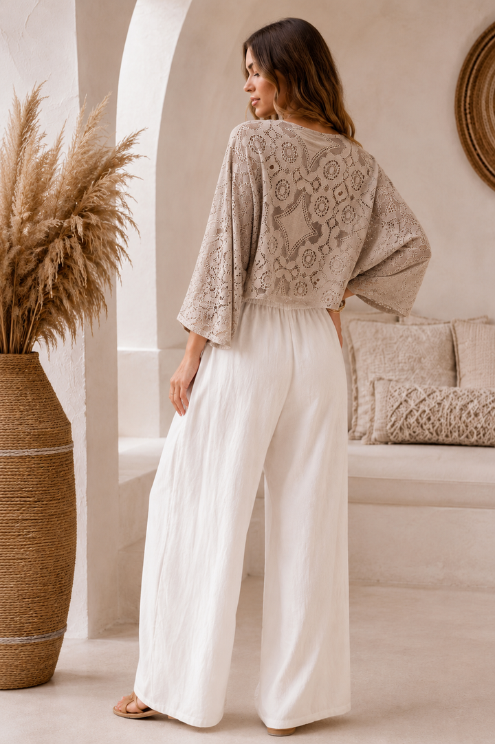 Lace Tie Front Shrug Coffee