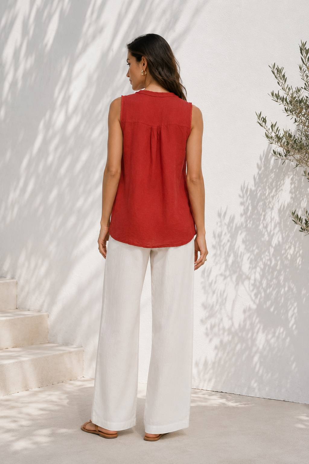 Valentina Linen Frill Top Terracotta