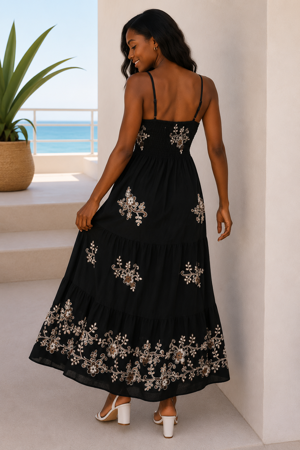 Elodie Tiered Midaxi Dress Black