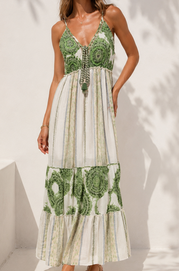 Marrakech Tassel Maxi Dress – Olive