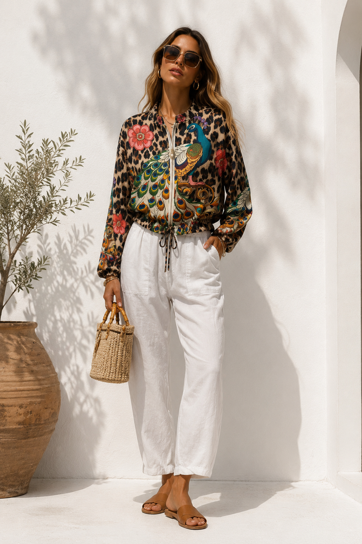Leopard Peacock Zip Up Jacket