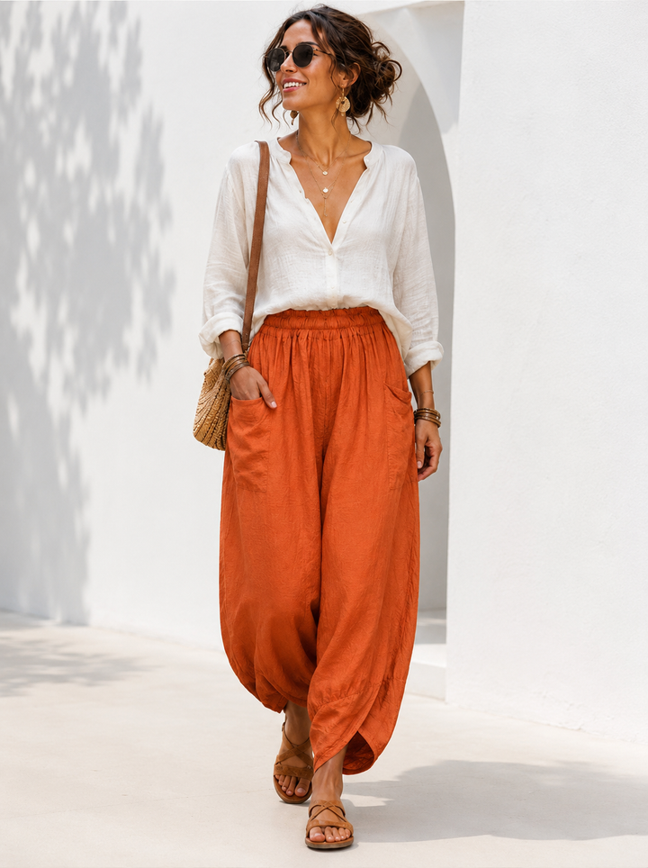 Tahlia Barrel Leg Trousers Terracotta