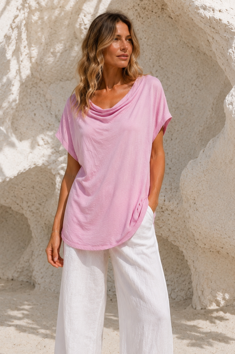 Martina Scoop Neck Top Pink