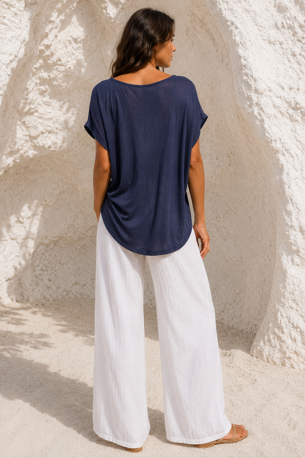 Martina Scoop Neck Top Navy