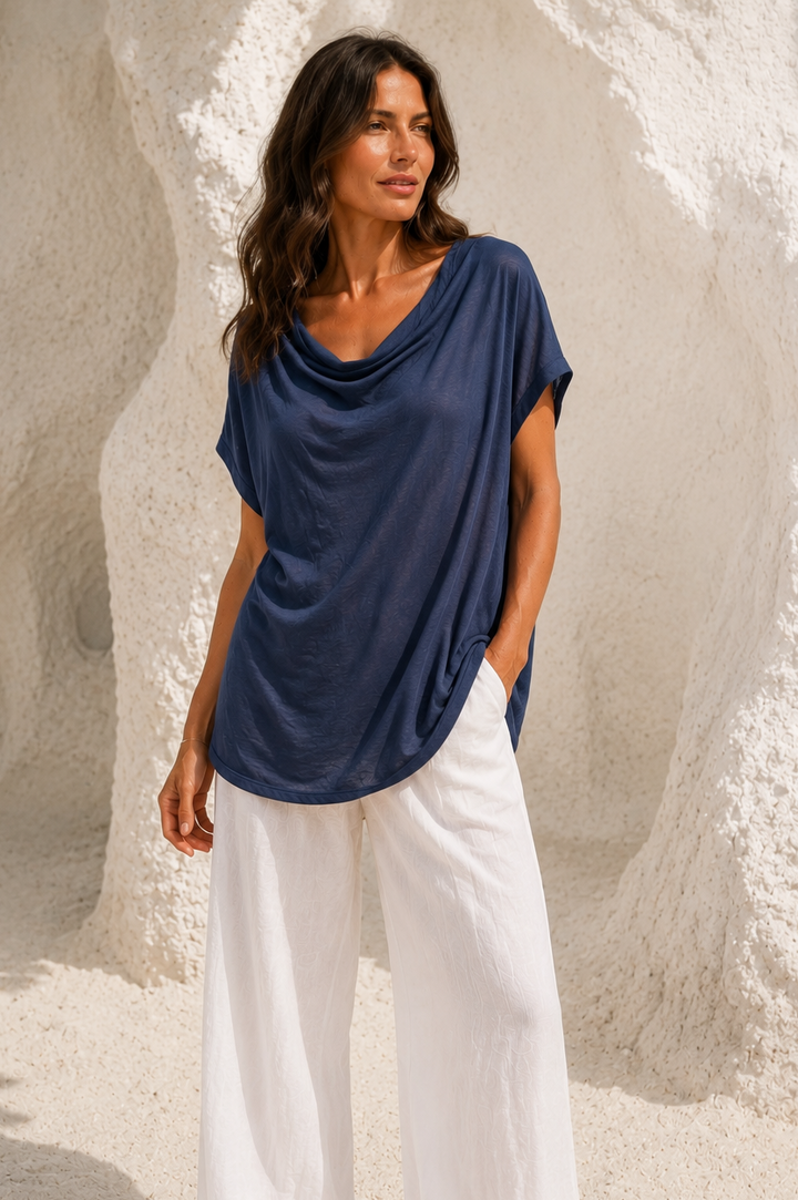 Martina Scoop Neck Top Navy