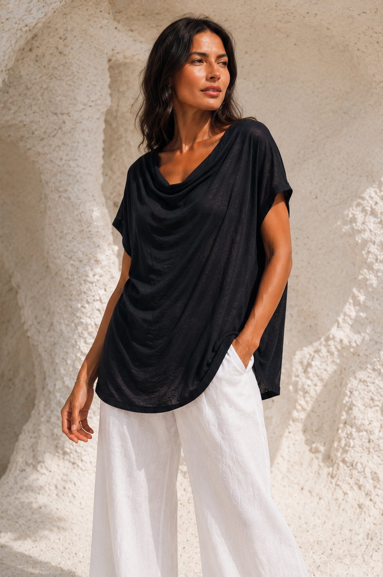 Martina Scoop Neck Top Black