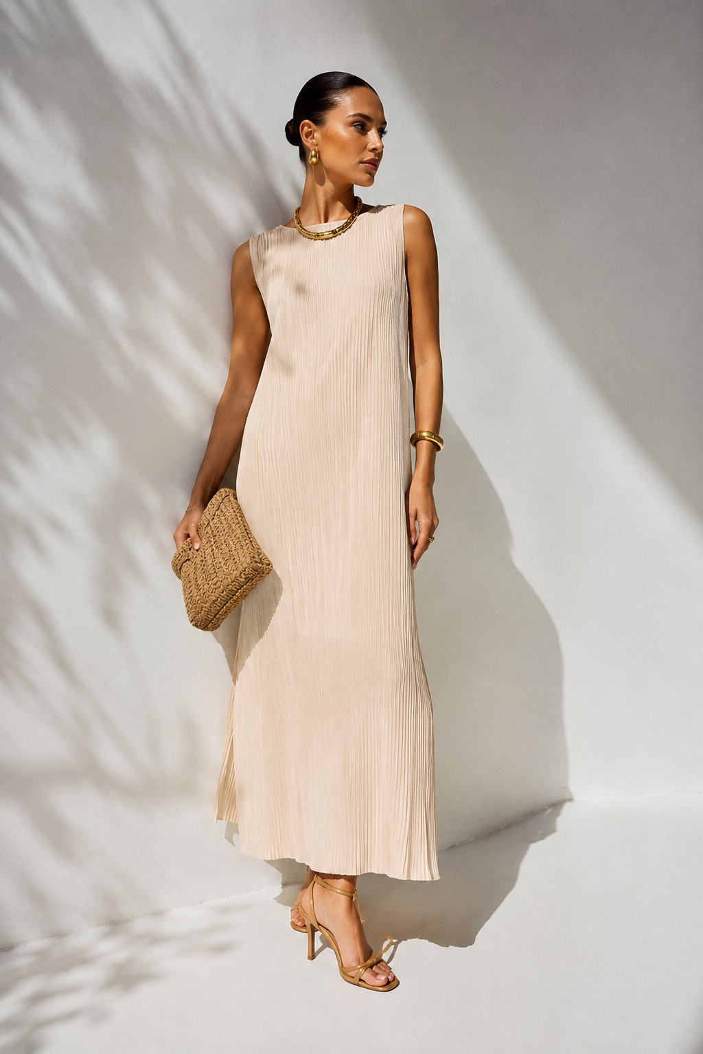 Anais Pleat Dress Cream