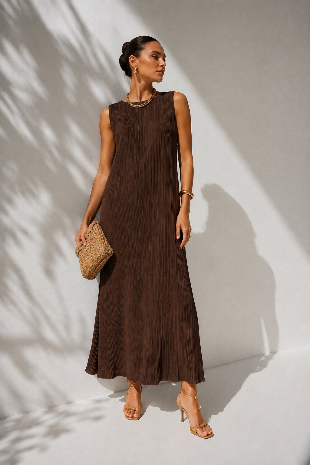 Anais Pleat Dress Chocolate