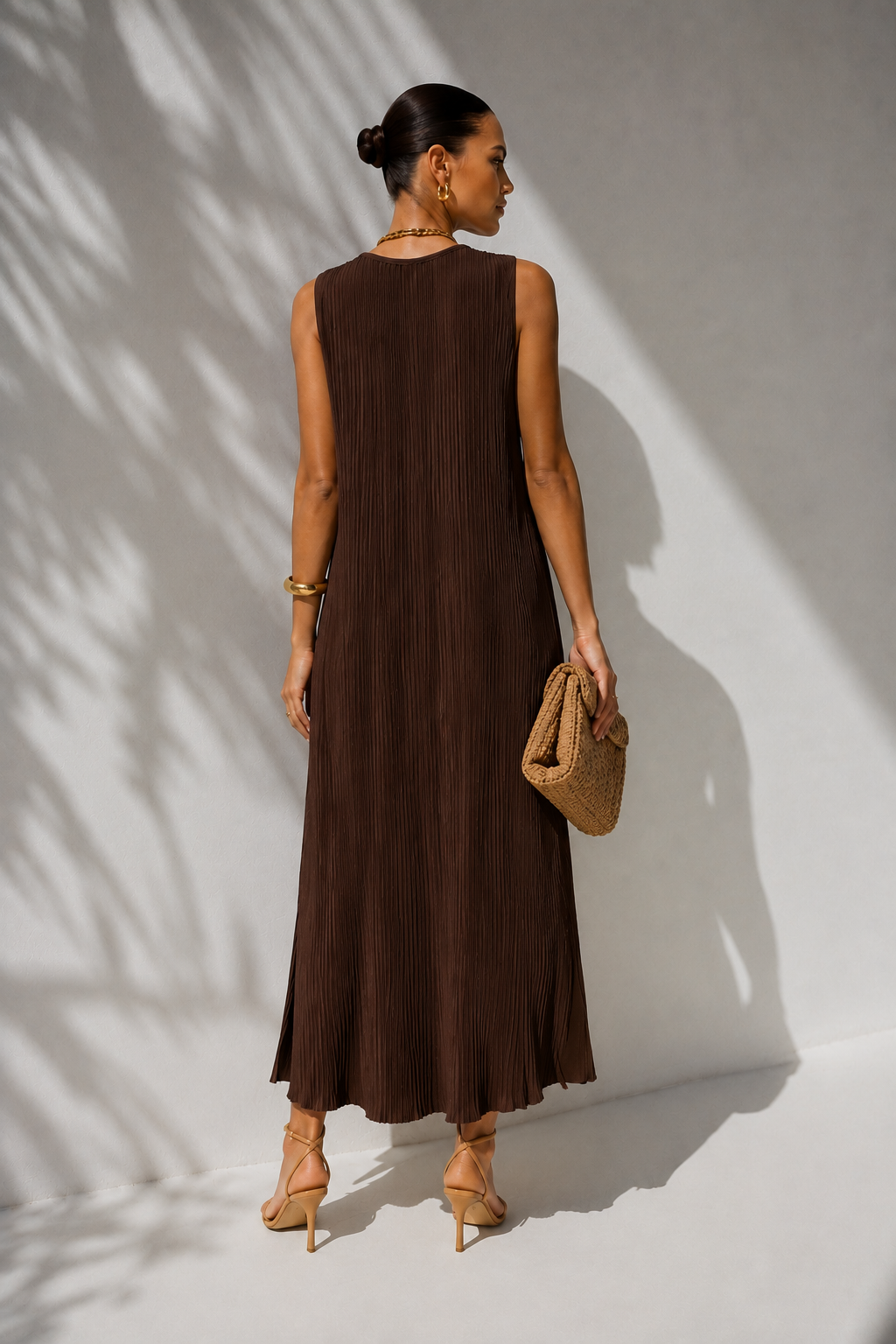 Anais Pleat Dress Chocolate
