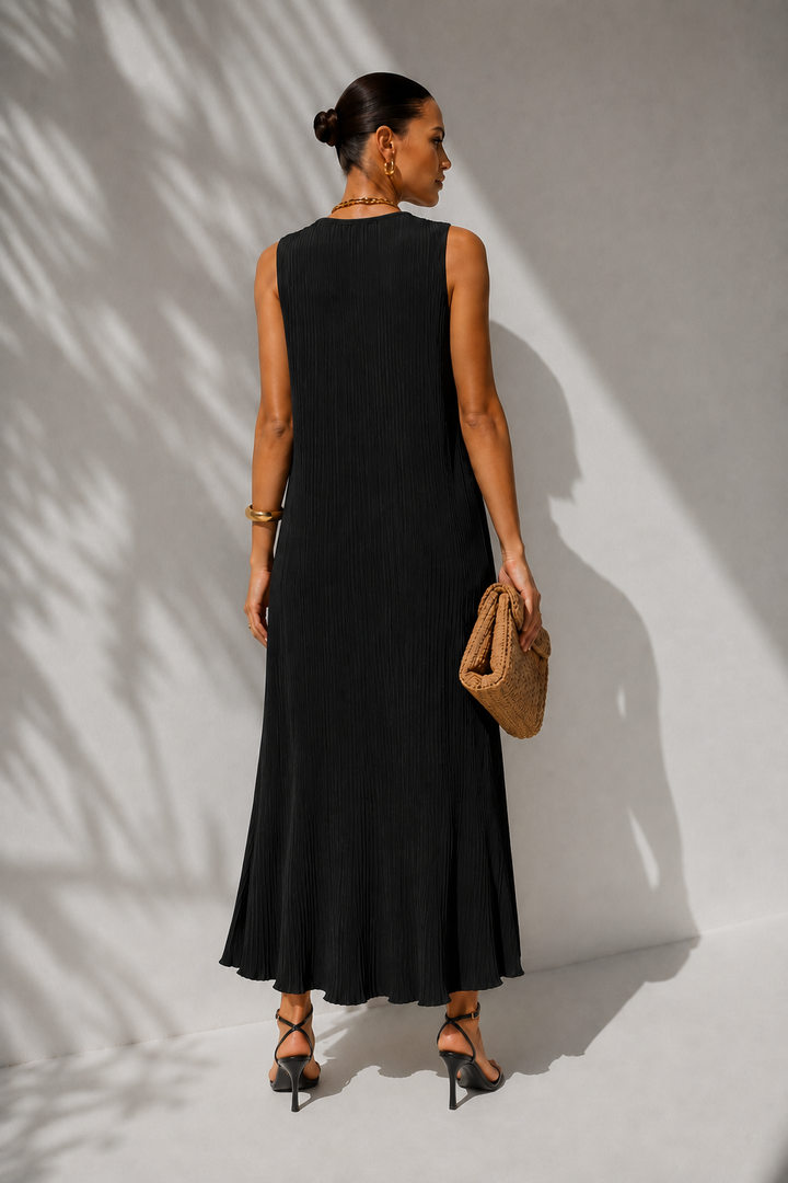 Anais Pleat Dress Black