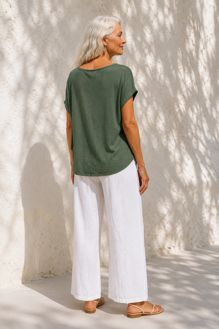 Martina Scoop Neck Top Khaki