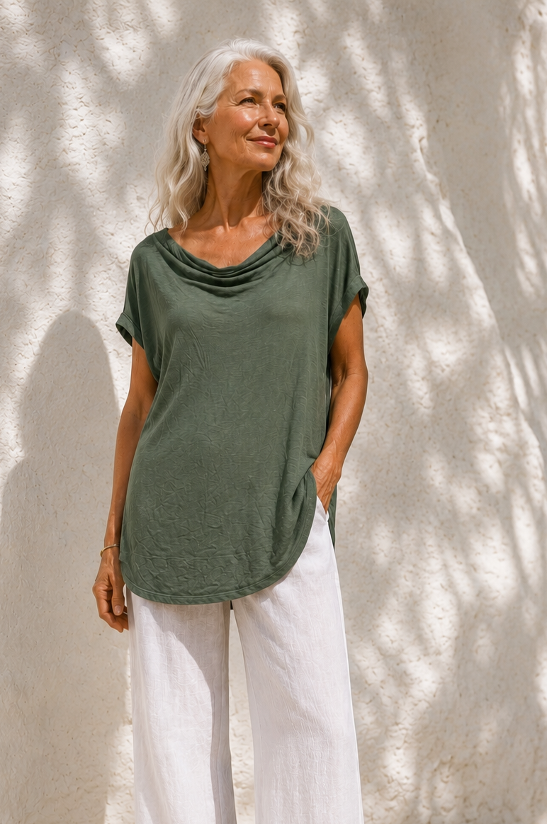 Martina Scoop Neck Top Khaki