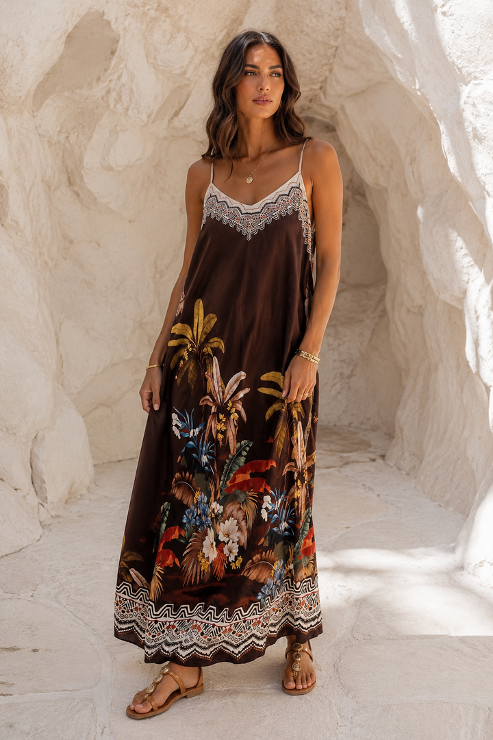 Aztec Palm Dress Chocolate
