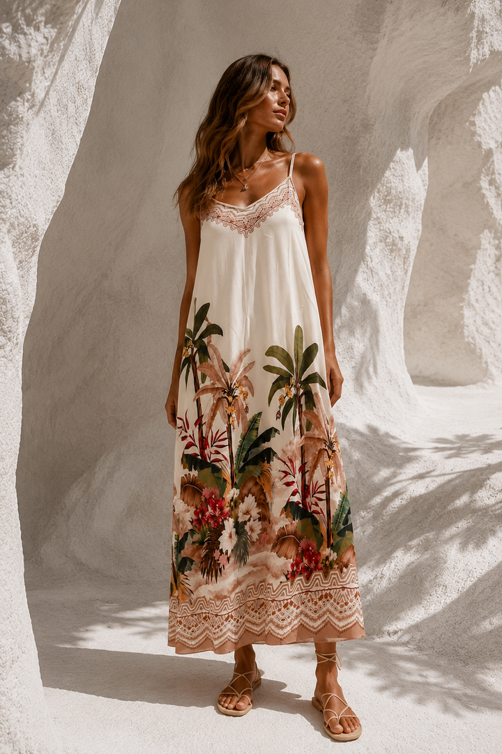 Aztec Palm Dress Cream