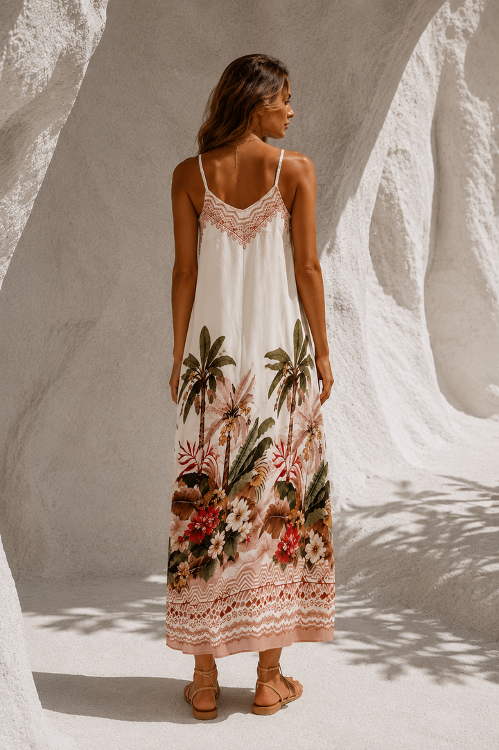 Aztec Palm Dress Cream