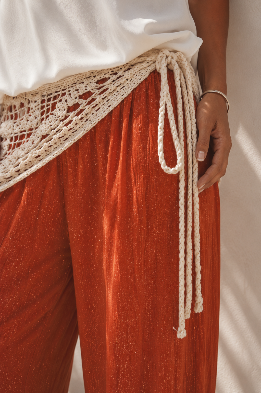 Ciana Crochet Wrap Trousers Rust