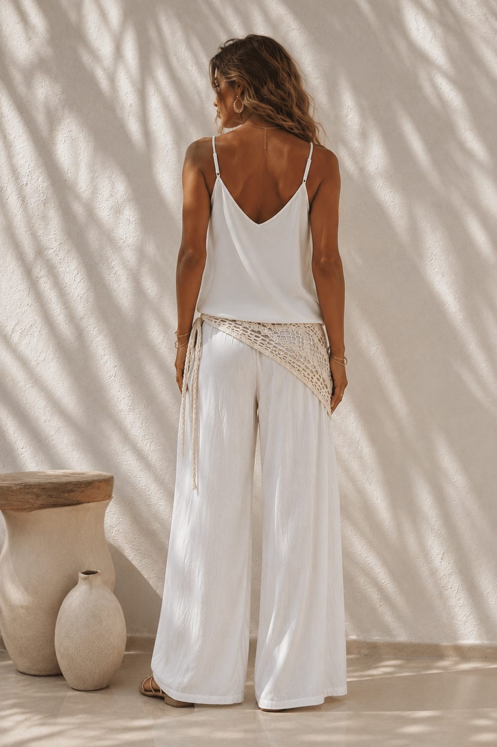 Ciana Crochet Wrap Trousers White