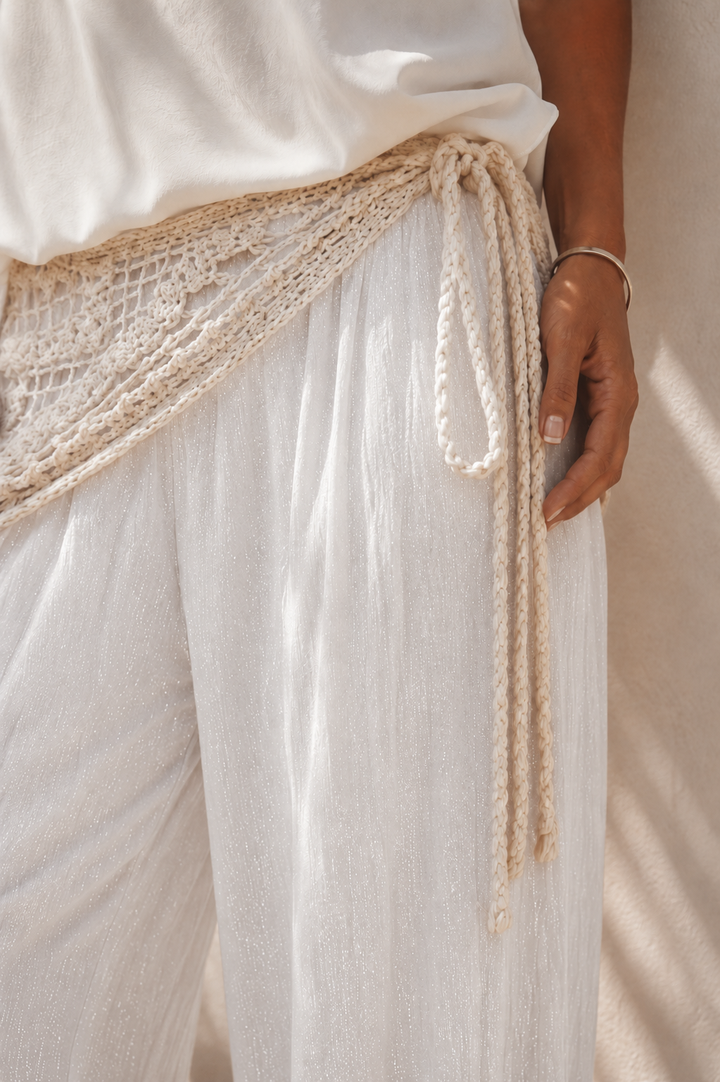 Ciana Crochet Wrap Trousers White