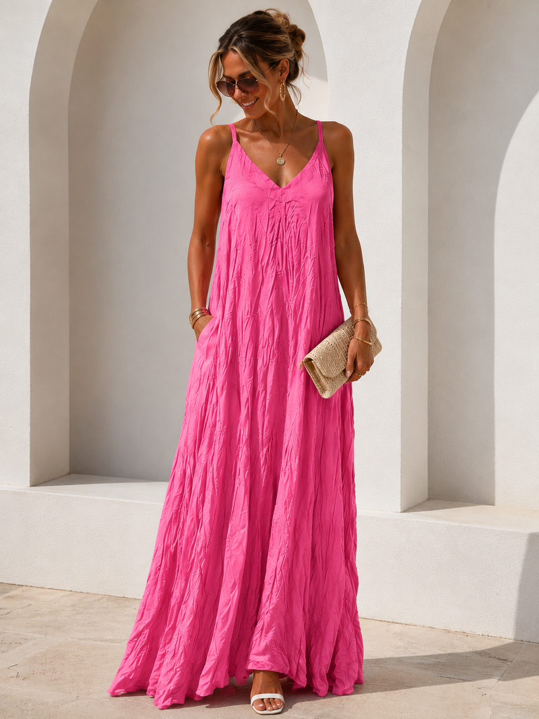 Melody Crinkle Maxi Dress Fuchsia