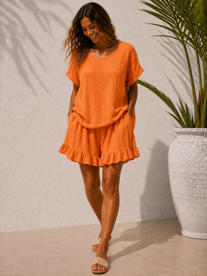 Havana Crinkle Shorts Co-Ord Orange