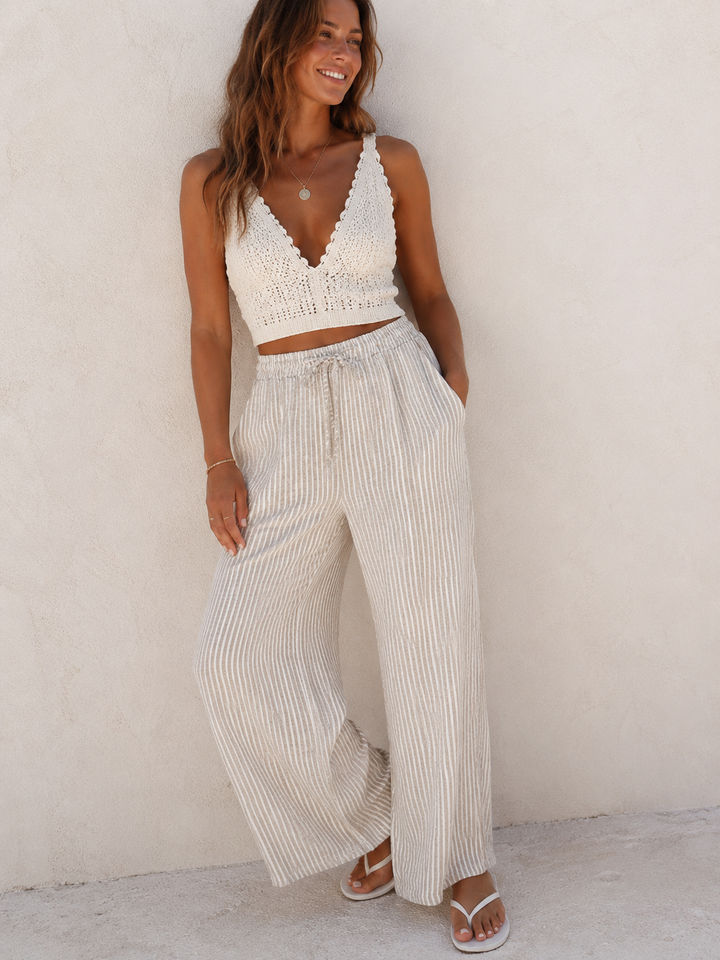 Blaire Striped Cotton Trouser Beige
