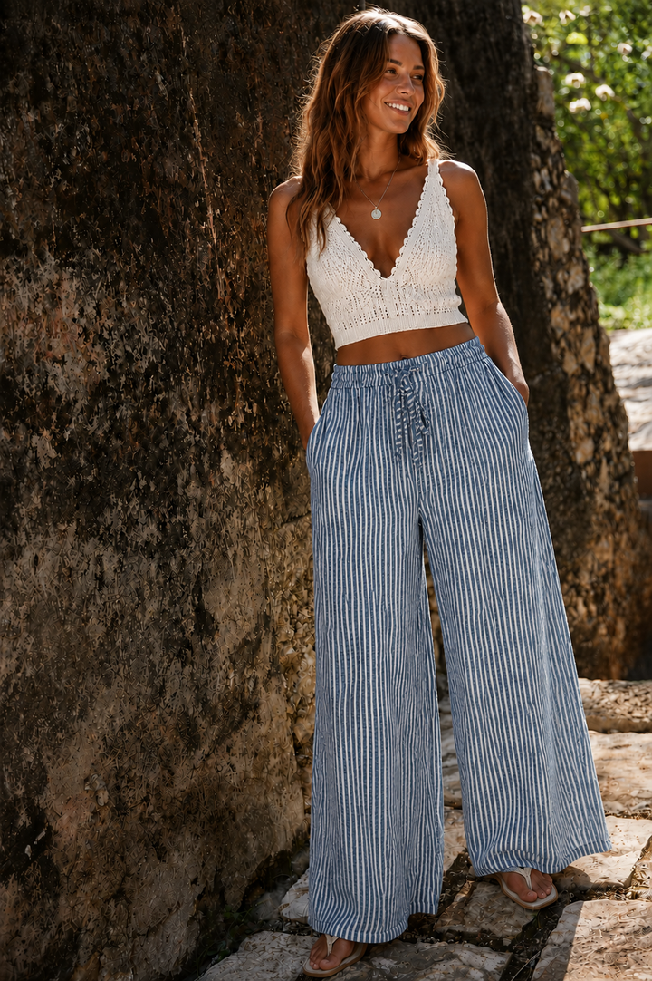 Blaire Striped Cotton Trouser Blue