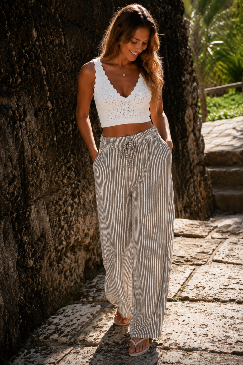 Blaire Striped Cotton Trouser Mocha