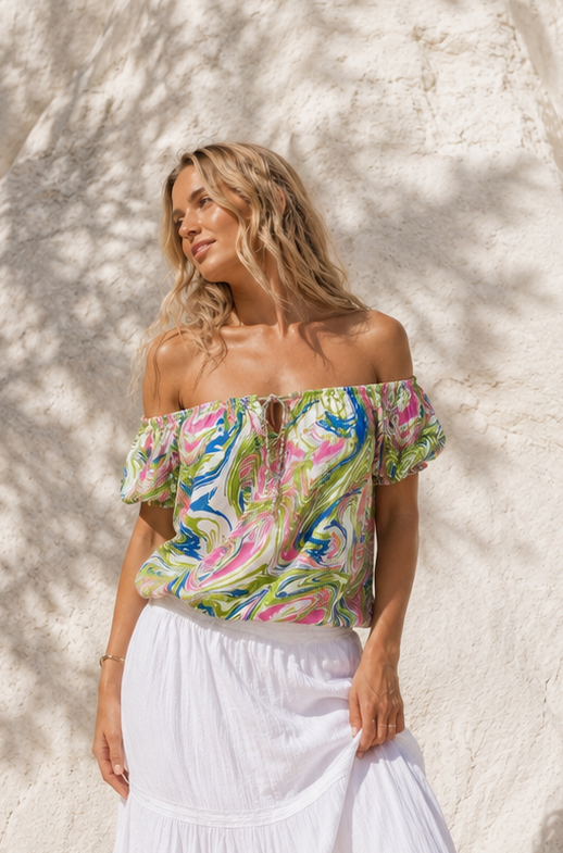 Carmen Gypsy Top Marble Green