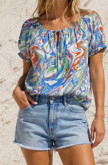 Carmen Gypsy Top Marble Blue