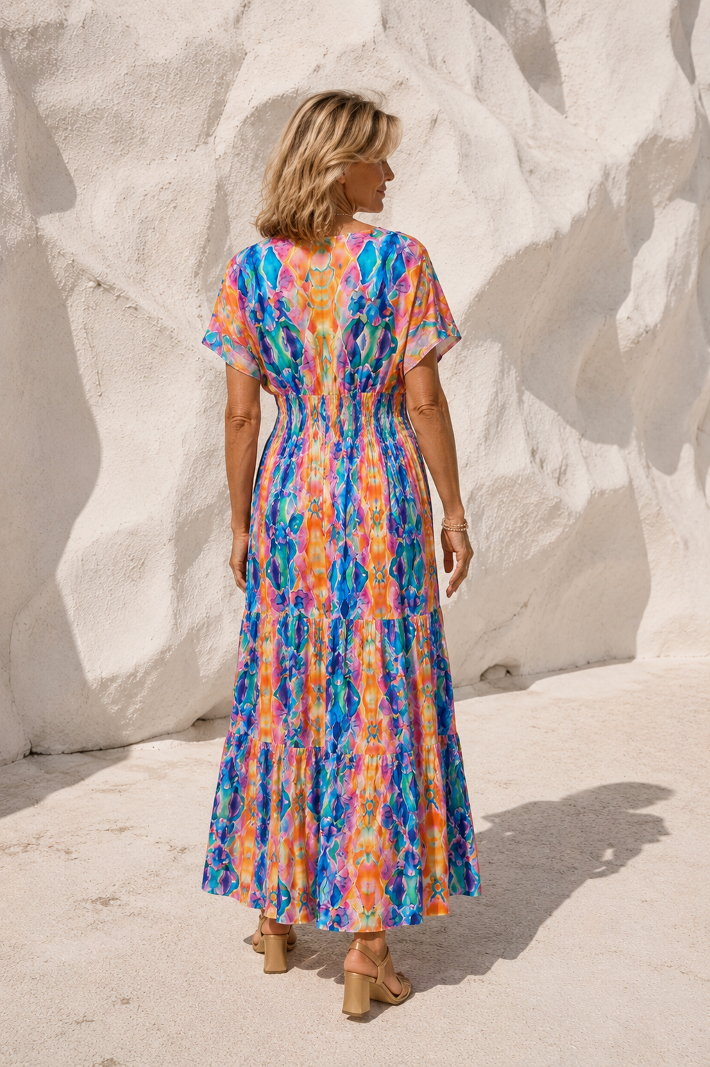 Claudia Vibrant Shirred Maxi Dress Multi