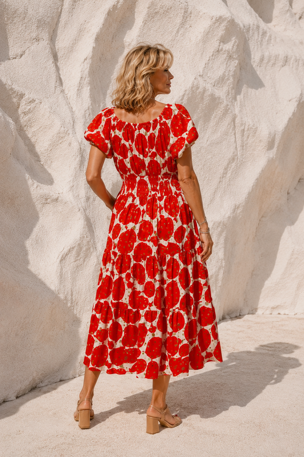 Lena Symbolic Midi Dress Red & Gold