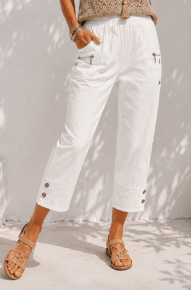 Cropped Stretch Trousers White