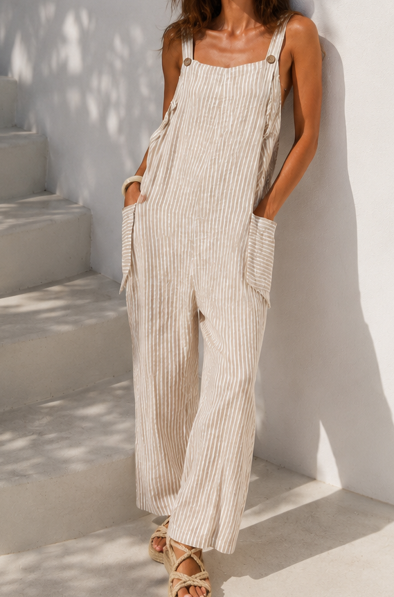 Blaire Stripe Dungarees Beige