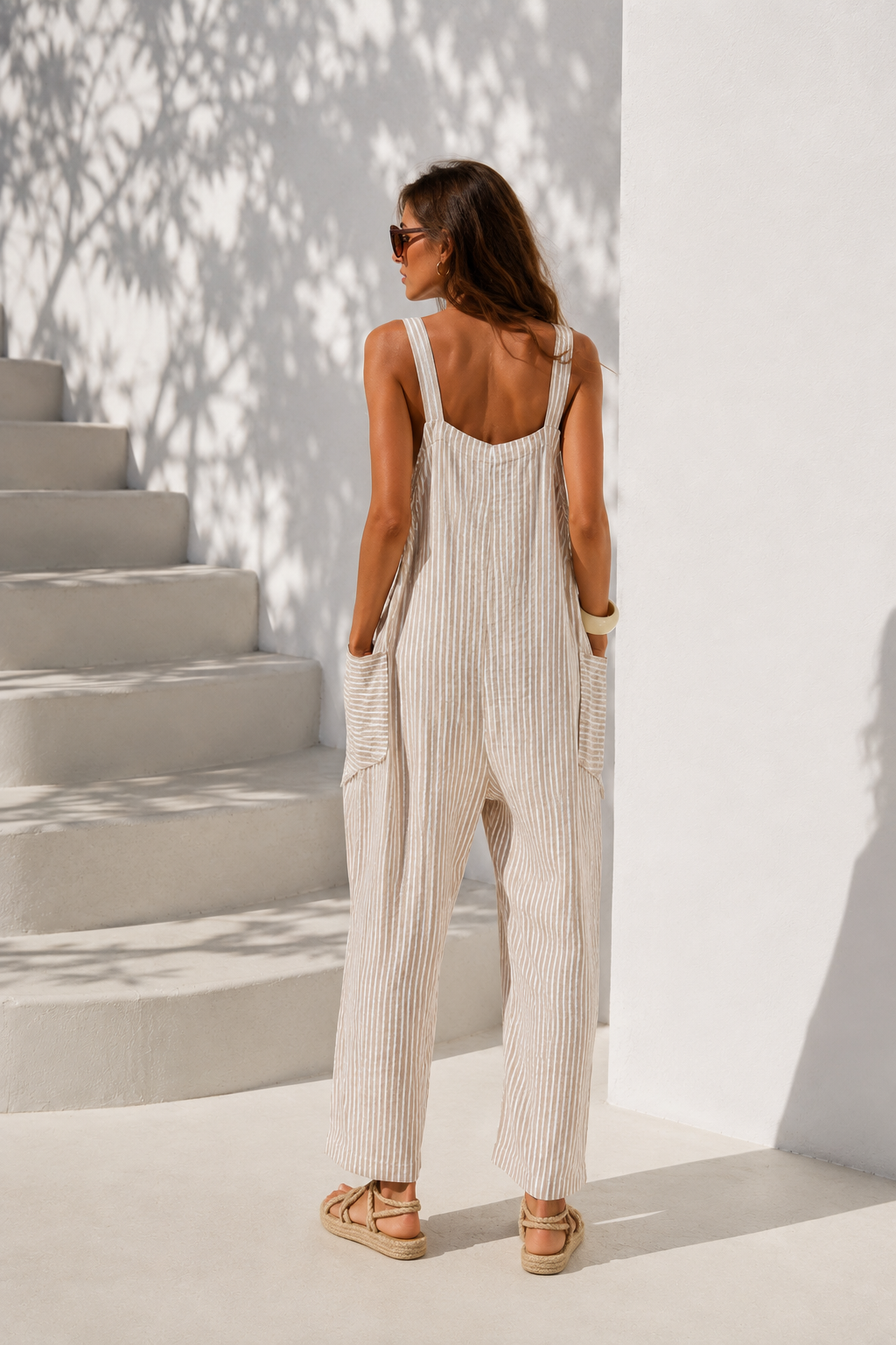 Blaire Stripe Dungarees Beige