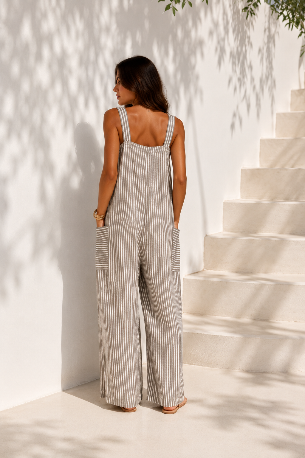 Blaire Stripe Dungarees Mocha