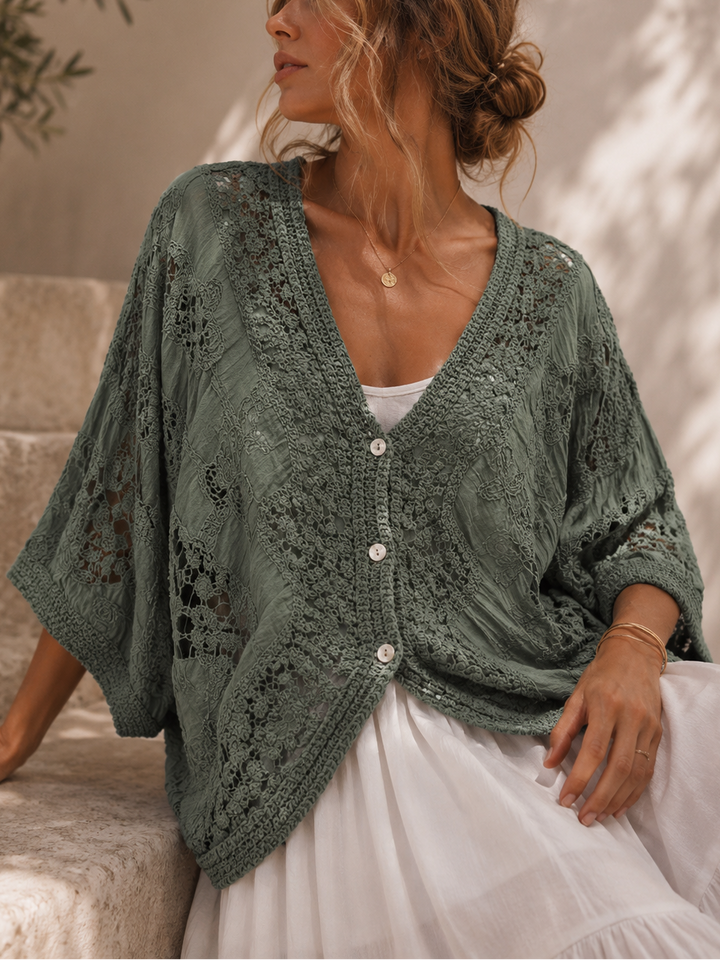 Chia Crochet Batwing Cardigan Khaki