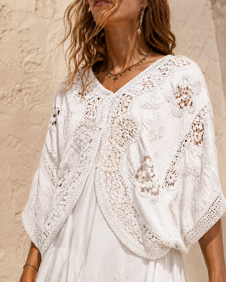 Chia Crochet Batwing Cardigan White