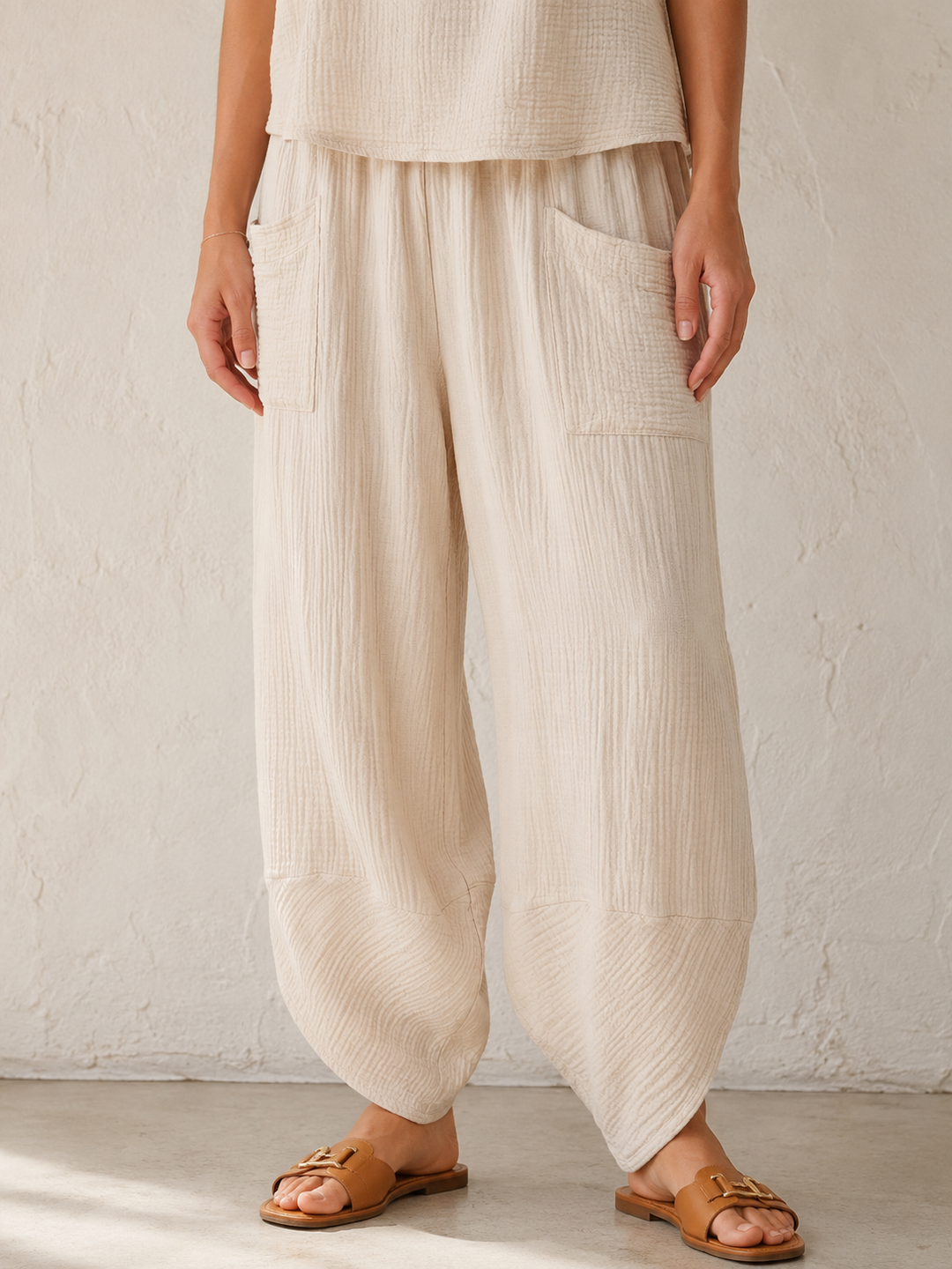 Havana Crinkle Trouser Co Ord Beige