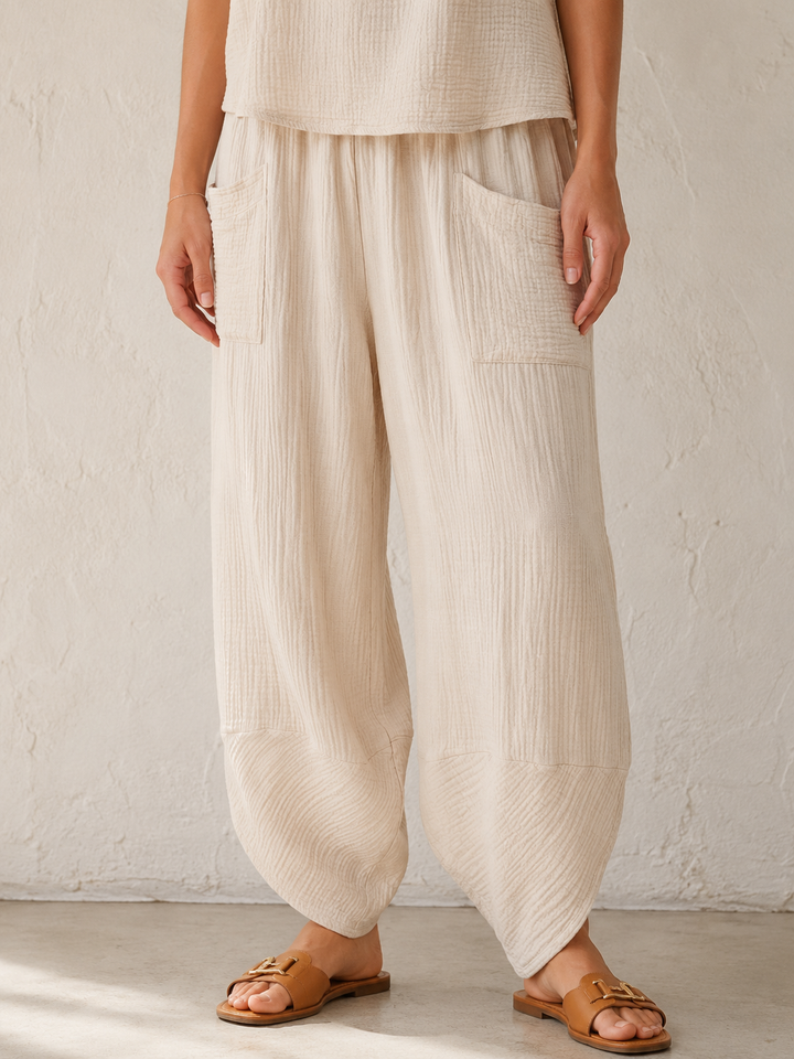 Havana Crinkle Trouser Co Ord Beige