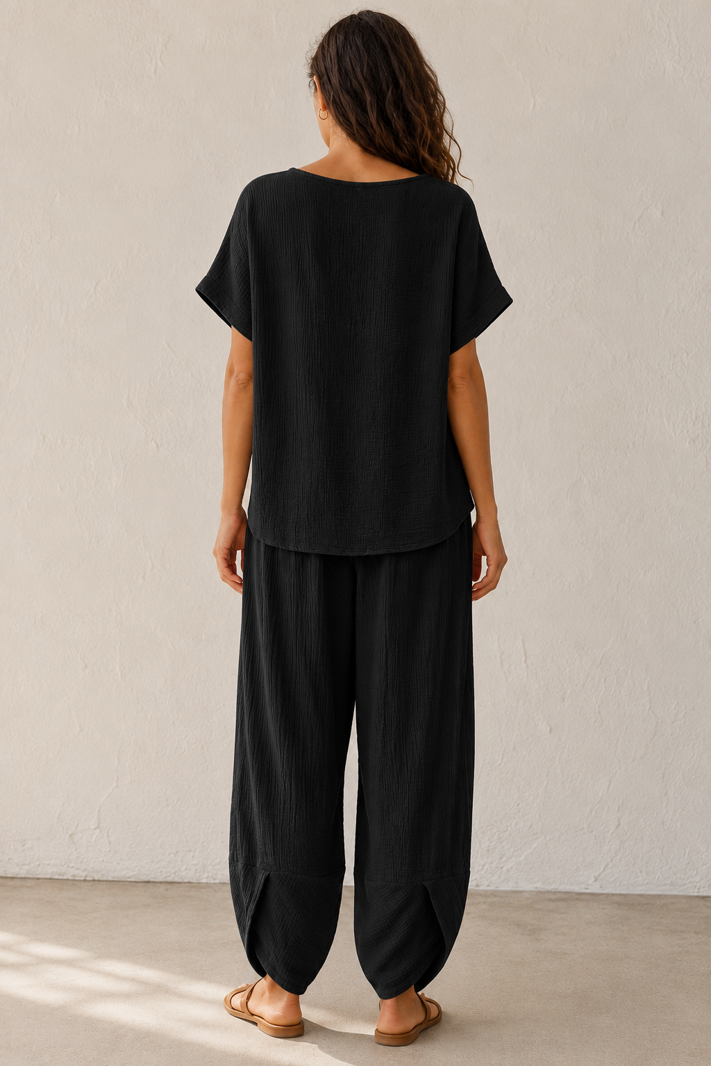 Havana Crinkle Trouser Co Ord Black