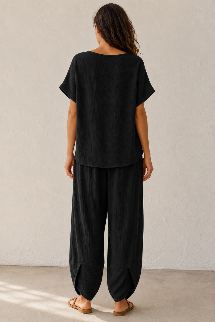 Havana Crinkle Trouser Co Ord Black