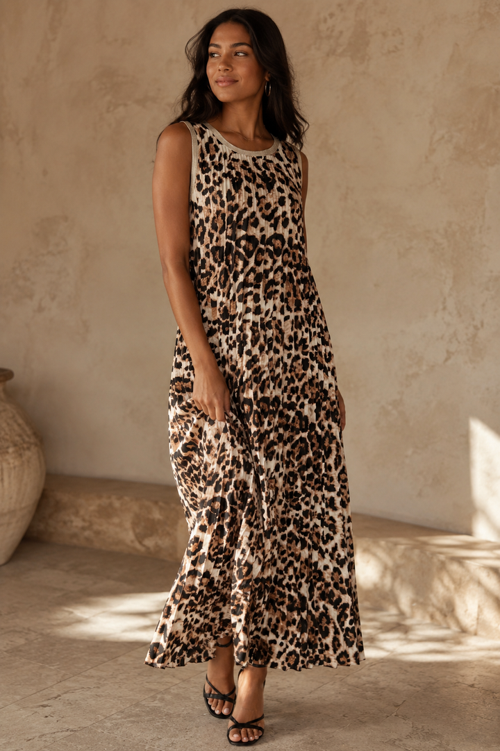 Imelda Leopard Print Pleat Dress