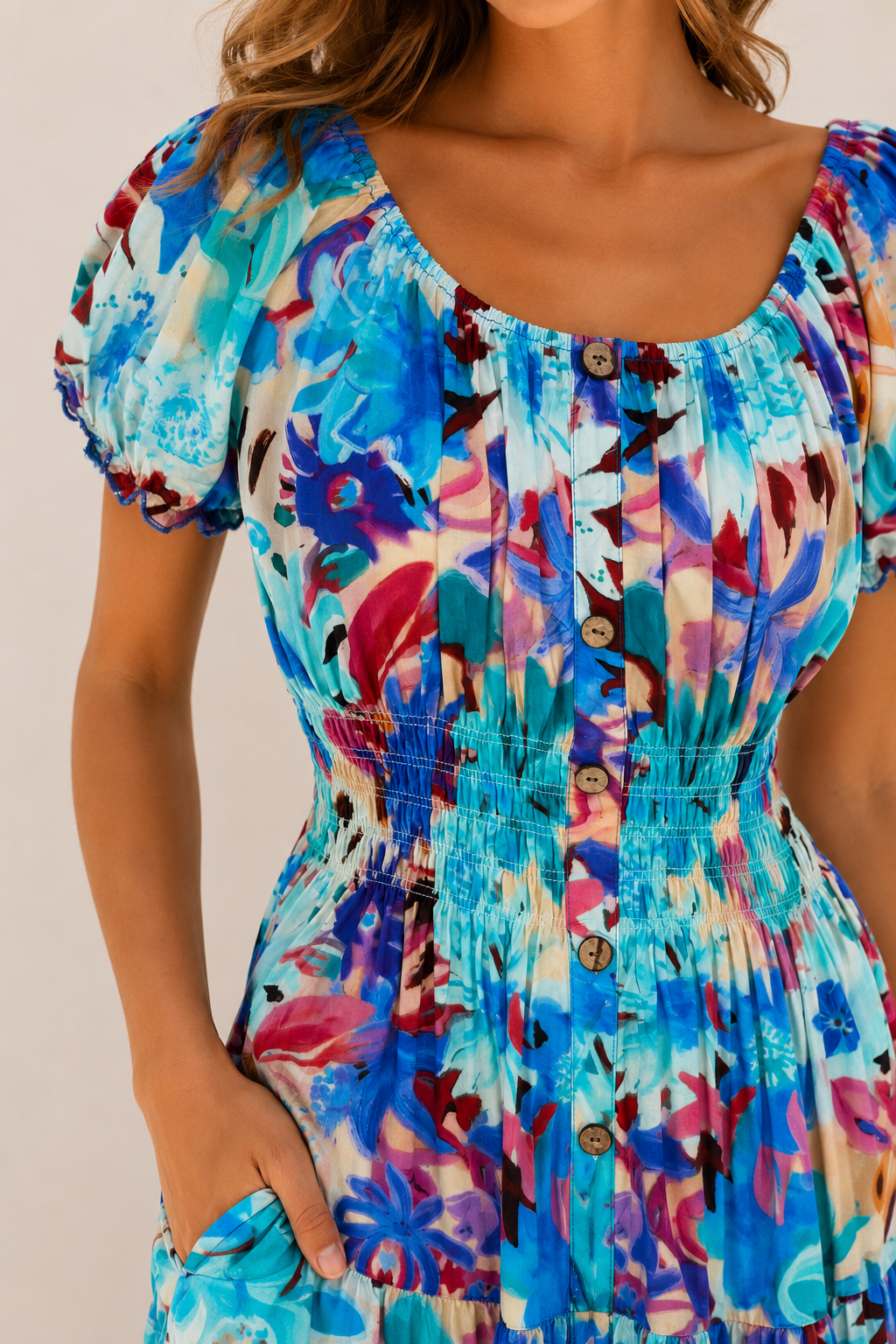 Floral Splash Midi Dress Blue