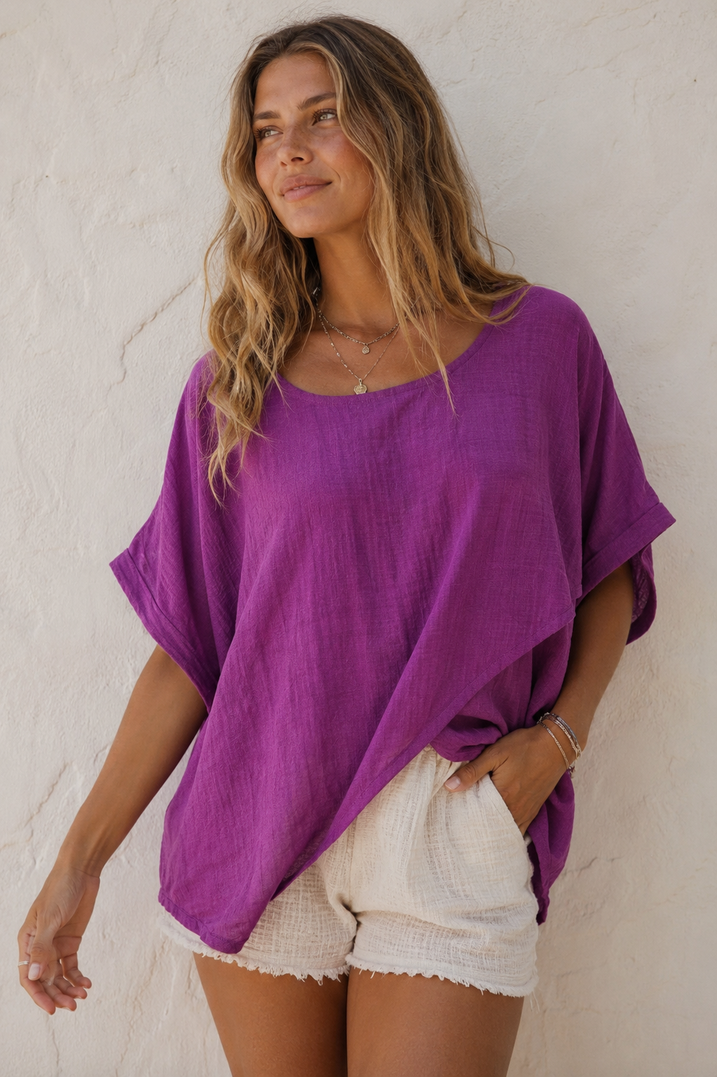 Tessa Cotton Cross Layering Top Magenta