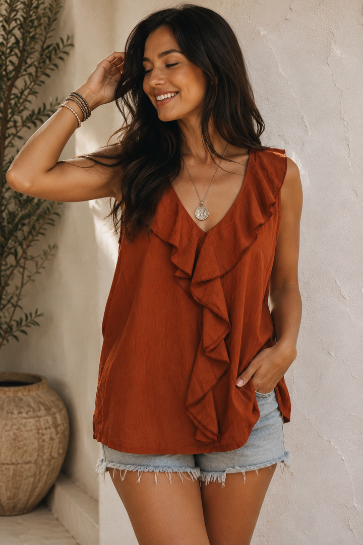 Cara Ruffle Top Rust