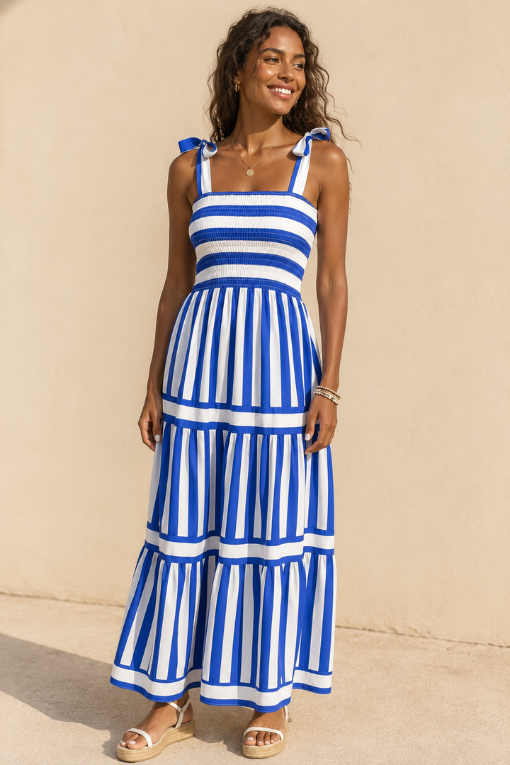 Marzia Stripe Bow Dress Blue