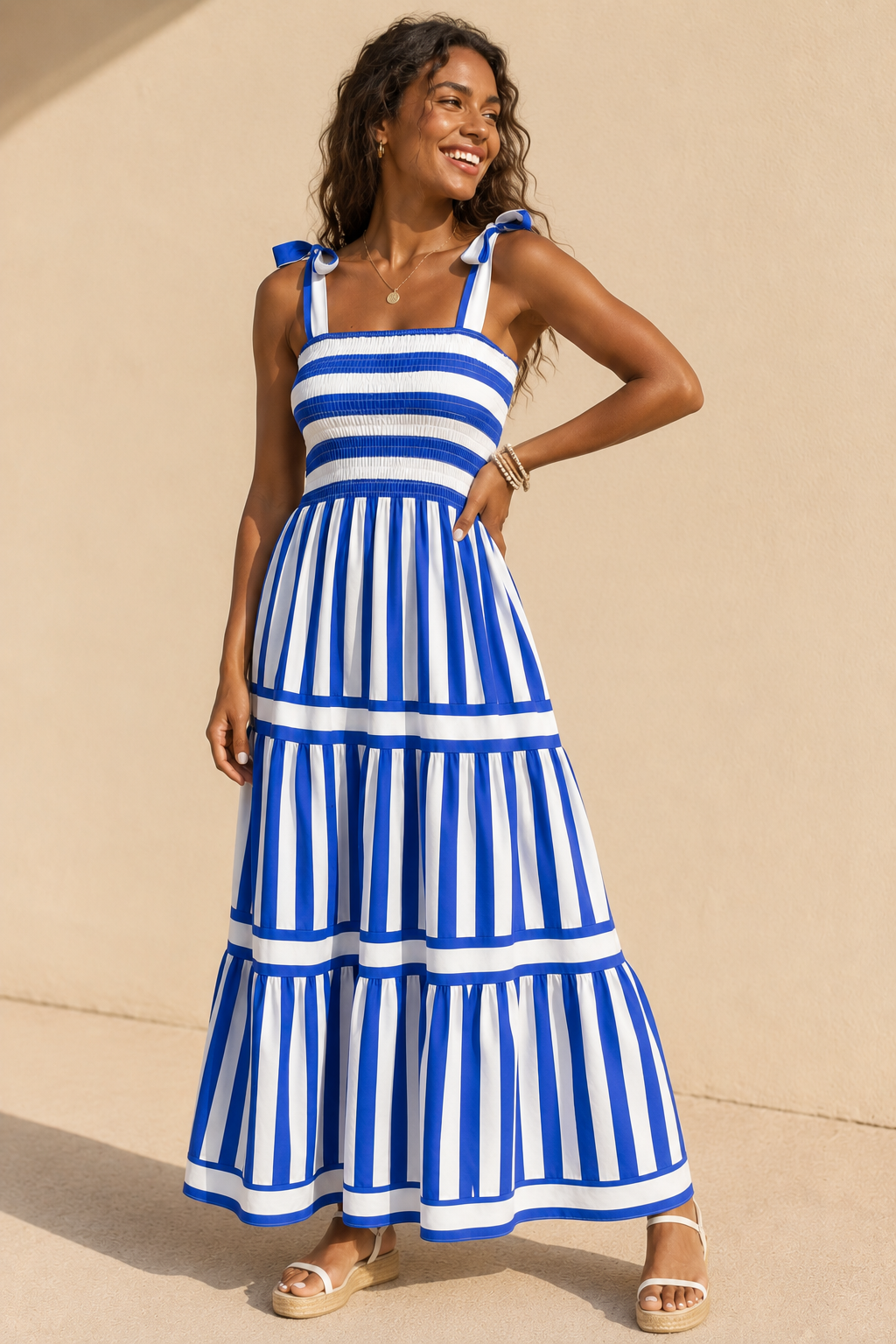 Marzia Stripe Bow Dress Blue